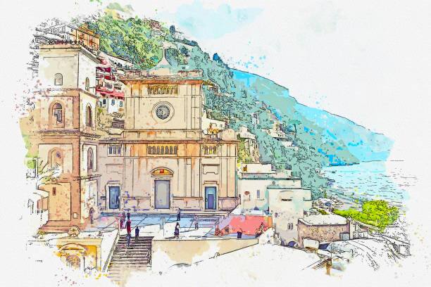 A watercolor sketch of the Coast, and hand-painted Vietri ceramics.